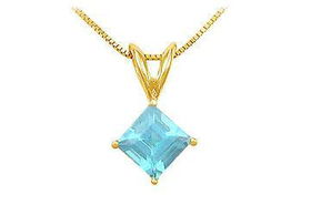 Aquamarine Solitaire Pendant : 14K Yellow Gold - 1.00 CT TGWaquamarine 