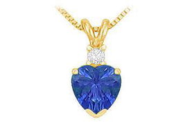 Diamond and Sapphire Solitaire Pendant : 14K Yellow Gold - 1.00 CT TGWdiamond 