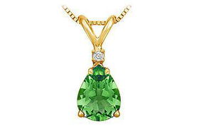 Diamond and Emerald Solitaire Pendant : 14K Yellow Gold - 1.00 CT TGWdiamond 