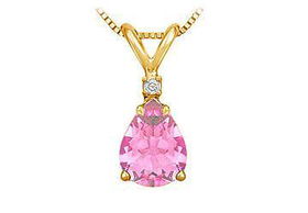 Diamond and Pink Sapphire Solitaire Pendant : 14K Yellow Gold - 1.00 CT TGWdiamond 