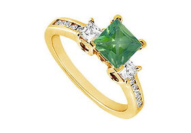 Emerald and Diamond Engagement Ring : 14K Yellow Gold - 1.00 CT TGW - Ring Size 9.5emerald 