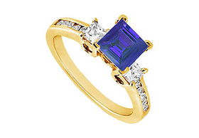 Sapphire and Diamond Engagement Ring : 14K Yellow Gold - 1.00 CT TGW - Ring Size 9.5sapphire 