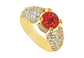 Ruby and Diamond Engagement Ring : 14K Yellow Gold - 2.00 CT TGW - Ring Size 9.5ruby 