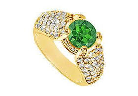 Emerald and Diamond Engagement Ring : 14K Yellow Gold - 2.00 CT TGW - Ring Size 9.5emerald 