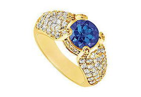 Sapphire and Diamond Engagement Ring : 14K Yellow Gold - 2.00 CT TGW - Ring Size 9.0sapphire 