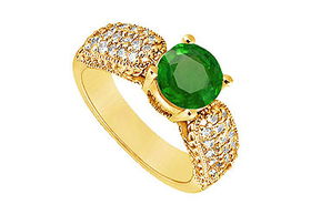 Emerald and Diamond Engagement Ring : 14K Yellow Gold - 1.00 CT TGW - Ring Size 9.0emerald 