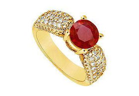 Ruby and Diamond Engagement Ring : 14K Yellow Gold - 1.00 CT TGW - Ring Size 9.0ruby 