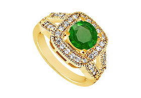 Emerald and Diamond Engagement Ring : 14K Yellow Gold - 1.50 CT TGW - Ring Size 9.0emerald 