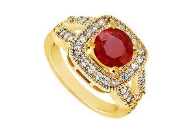 Ruby and Diamond Engagement Ring : 14K Yellow Gold - 1.50 CT TGW - Ring Size 9.0ruby 