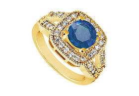 Sapphire and Diamond Engagement Ring : 14K Yellow Gold - 1.50 CT TGW - Ring Size 9.0sapphire 