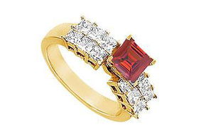 Ruby and Diamond Engagement Ring : 14K Yellow gold - 1.75 CT TGW - Ring Size 9.5ruby 