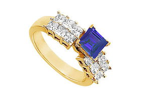 Sapphire and Diamond Engagement Ring : 14K Yellow Gold - 1.75 CT TGW - Ring Size 9.5sapphire 