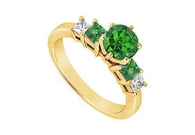 Diamond and Emerald Engagement Ring : 14K Yellow Gold - 1.50 CT TGW - Ring Size 9.0diamond 