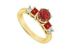 Diamond and Ruby Engagement Ring : 14K Yellow Gold - 1.50 CT TGW - Ring Size 9.5diamond 