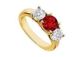 Ruby and Diamond Engagement Ring : 14K Yellow Gold - 2.00 CT TGW - Ring Size 9.5ruby 