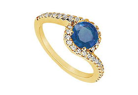 Sapphire and Diamond Engagement Ring : 14K Yellow Gold - 0.75 CT TGW - Ring Size 9.0sapphire 