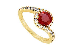 Ruby and Diamond Engagement Ring : 14K Yellow Gold - 0.75 CT TGW - Ring Size 9.0ruby 