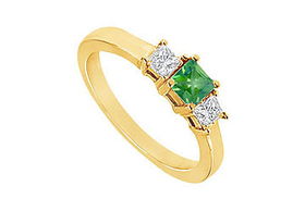 Three Stone Emerald Diamond Engagement Ring : 14K Yellow Gold - 1.00 CT TGW - Ring Size 9.0stone 