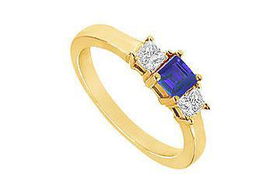 Sapphire and Diamond Engagement Ring : 14K Yellow Gold - 1.00 CT TGW - Ring Size 9.5sapphire 