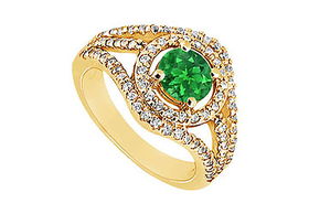 Emerald and Diamond Engagement Ring : 14K Yellow Gold - 1.25 CT TGW - Ring Size 9.5emerald 