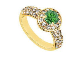 Emerald and Diamond Engagement Ring : 14K Yellow Gold - 1.25 CT TGW - Ring Size 9.0emerald 