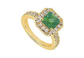 Emerald and Diamond Engagement Ring : 14K Yellow Gold - 1.00 CT TGW - Ring Size 9.5emerald 