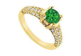 Emerald and Diamond Engagement Ring : 14K Yellow Gold - 1.25 CT TGW - Ring Size 9.5emerald 