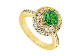 Emerald and Diamond Engagement Ring : 14K Yellow Gold - 1.25 CT TGW - Ring Size 9.5emerald 