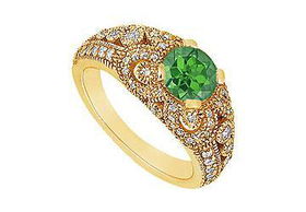 Emerald and Diamond Engagement Ring : 14K Yellow Gold - 1.00 CT TGW - Ring Size 9.0emerald 