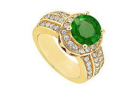 Emerald and Diamond Engagement Ring : 14K Yellow Gold - 1.00 CT TGW - Ring Size 9.5emerald 