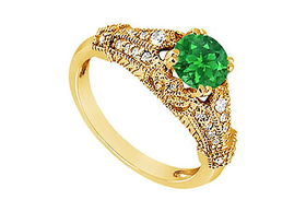 Emerald and Diamond Engagement Ring : 14K Yellow Gold - 0.75 CT TGW - Ring Size 9.0emerald 