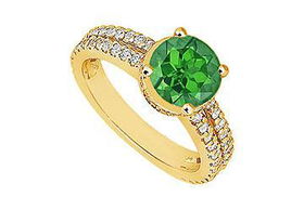 Emerald and Diamond Engagement Ring : 14K Yellow Gold - 1.00 CT TGW - Ring Size 9.0emerald 