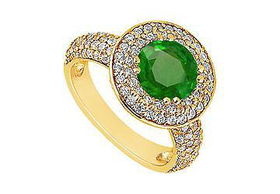 Emerald and Diamond Engagement Ring : 14K Yellow Gold - 1.25 CT TGW - Ring Size 9.5emerald 