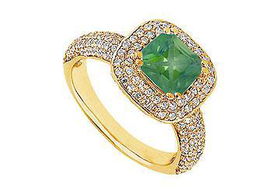 Emerald and Diamond Engagement Ring : 14K Yellow Gold - 1.50 CT TGW - Ring Size 9.0emerald 