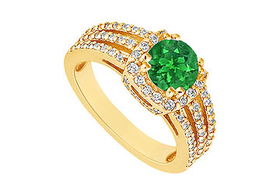 Emerald and Diamond Engagement Ring : 14K Yellow Gold - 1.00 CT TGW - Ring Size 9.5emerald 