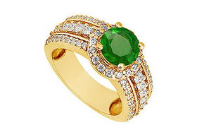 Emerald and Diamond Engagement Ring : 14K Yellow Gold - 1.50 CT TGW - Ring Size 9.5emerald 