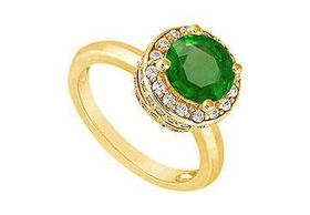 Emerald and Diamond Engagement Ring : 14K Yellow Gold - 1.00 CT TGW - Ring Size 9.0emerald 