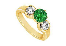 Emerald and Diamond Engagement Ring : 14K Yellow Gold - 1.25 CT TGW - Ring Size 9.0emerald 