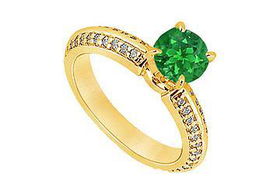 Emerald and Diamond Engagement Ring : 14K Yellow Gold - 1.00 CT TGW - Ring Size 9.5emerald 