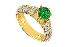 Emerald and Diamond Engagement Ring : 14K Yellow Gold - 1.50 CT TGW - Ring Size 9.5emerald 