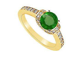 Emerald and Diamond Engagement Ring : 14K Yellow Gold - 1.25 CT TGW - Ring Size 9.0emerald 