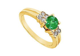 Emerald and Diamond Ring : 14K Yellow Gold - 0.75 CT TGW - Ring Size 9.0emerald 