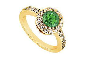 Emerald and Diamond Engagement Ring : 14K Yellow Gold - 0.75 CT TGW - Ring Size 9.0emerald 