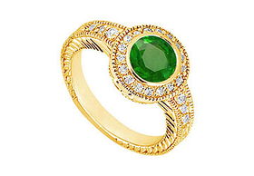 Emerald and Diamond Engagement Ring : 14K Yellow Gold - 0.75 CT TGW - Ring Size 9.0emerald 