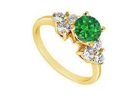 Emerald and Diamond Engagement Ring : 14K Yellow Gold - 0.75 CT TGW - Ring Size 9.0emerald 