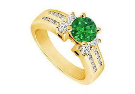 Emerald and Diamond Engagement Ring : 14K Yellow Gold - 1.75 CT TGW - Ring Size 9.0emerald 