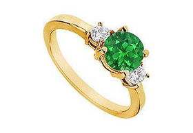 Emerald and Diamond Engagement Ring : 14K Yellow Gold - 1.25 CT TGW - Ring Size 9.0emerald 