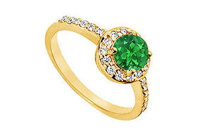 Emerald and Diamond Engagement Ring : 14K Yellow Gold - 1.50 CT TGW - Ring Size 9.5emerald 