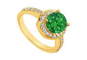 Emerald and Diamond Engagement Ring : 14K Yellow Gold - 2.50 CT TGW - Ring Size 9.5emerald 