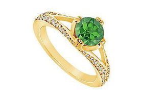 Emerald and Diamond Engagement Ring : 14K Yellow Gold - 1.00 CT TGW - Ring Size 9.0emerald 